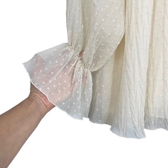 NWT Zara Swiss Dot Sheer Balloon Sleeve Mockneck Peasant Blouse With Bow - Picture 7 of 13